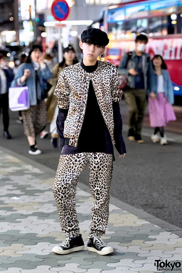 Leopard Print Suit by Phillip Lim, Rick Owens Sneakers & Givenchy in Harajuku