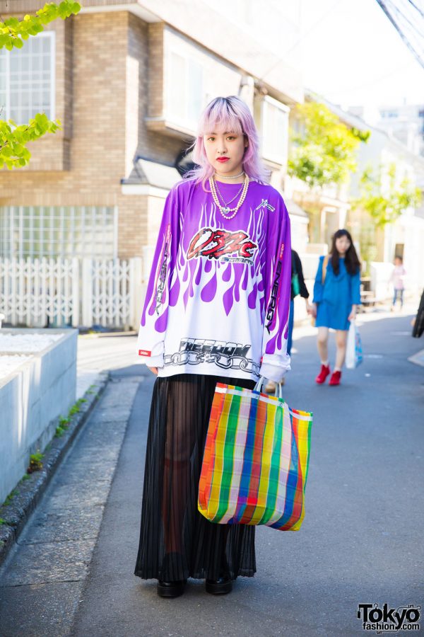 Purple-Haired Harajuku Girl in Funktique, 032c, Delta & John’s By Johnny