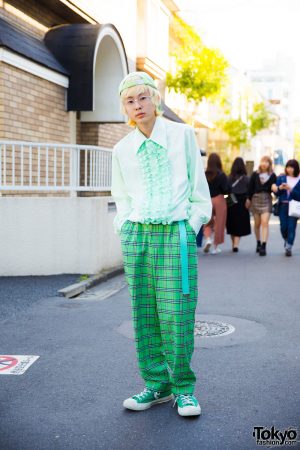 Harajuku Guy in Green Streetwear w/ Vintage Items, Burberry, Converse ...