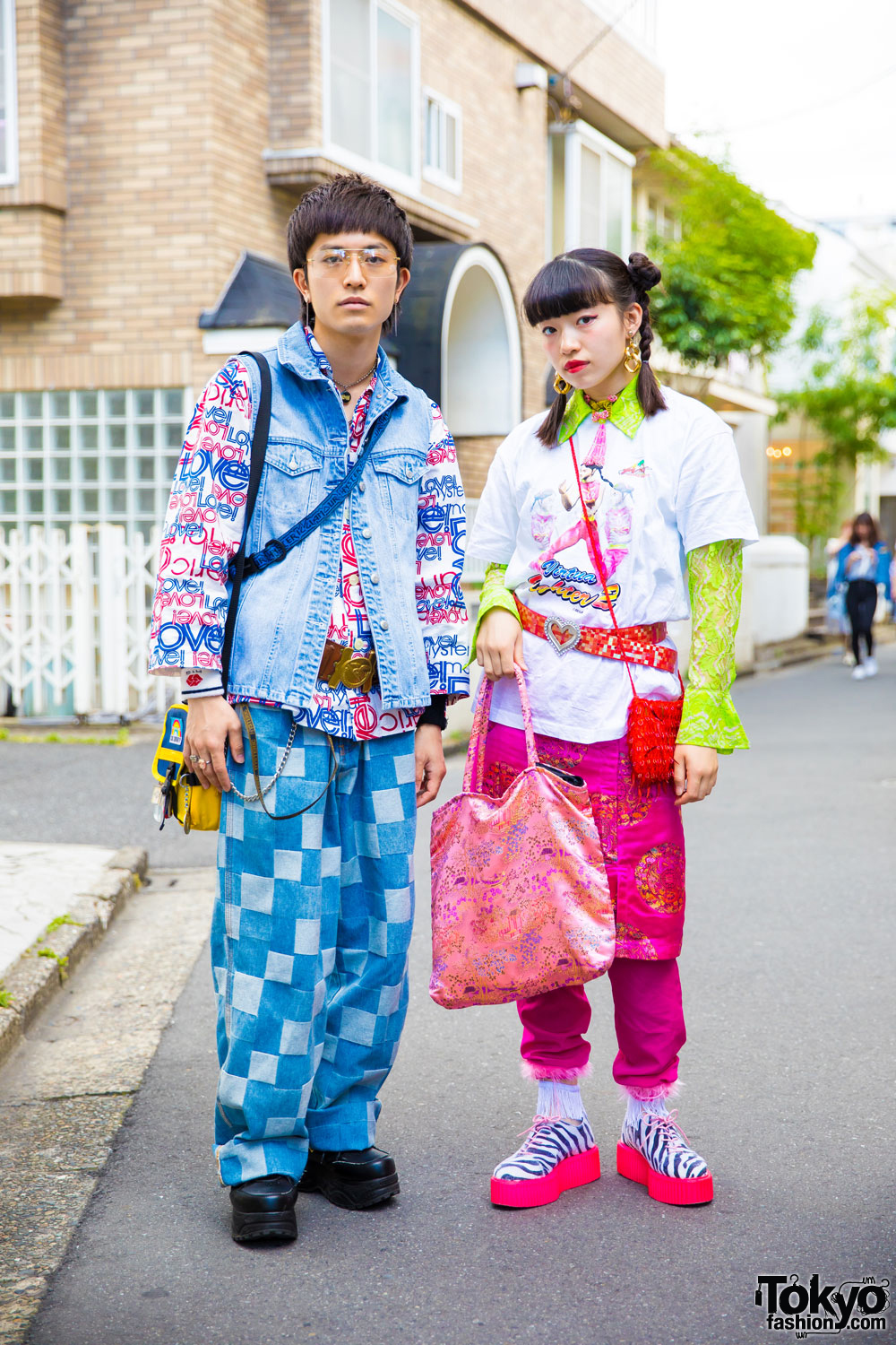 Pink Hair, X-Men Top, Skeleton Tights & LV in Harajuku – Tokyo Fashion