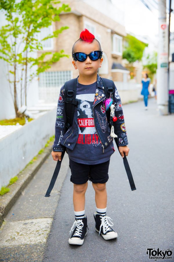 6-Year-Old Harajuku Kid w/ Mohawk in Patched Jacket, Hysteric Mini, Diesel Kids & XLarge