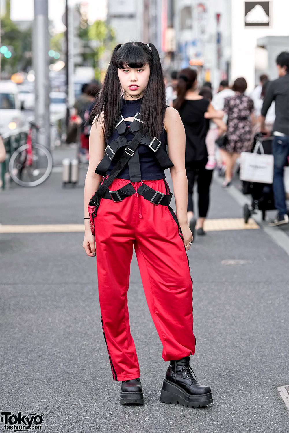 Harajuku Girl's Street Style w/ Drinkscancode, Harness, Demonia Boots & Faith Tokyo
