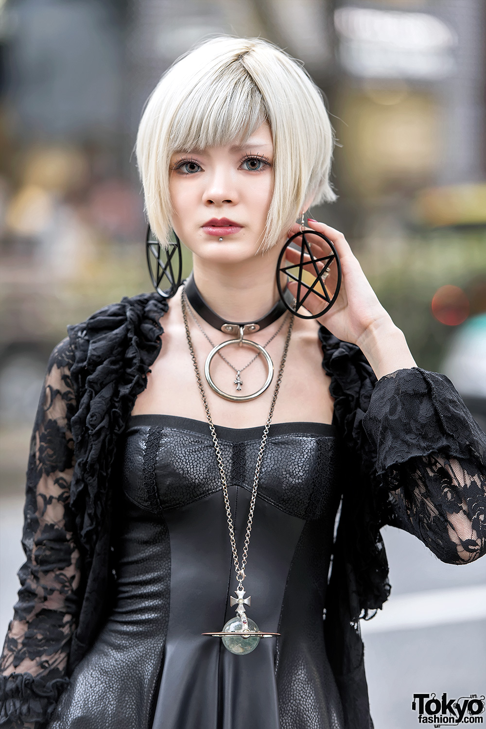Gothic Harajuku Girl in Black Lace, Mini Dress, Platform Boots ...