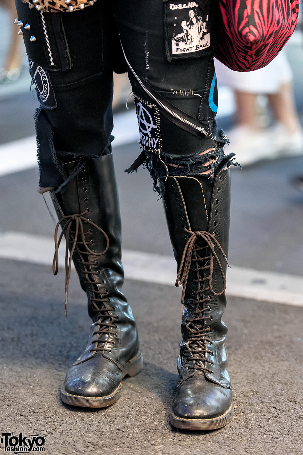Harajuku Punk in Discocks Studded Leather Vest, Patched Denim, Dr