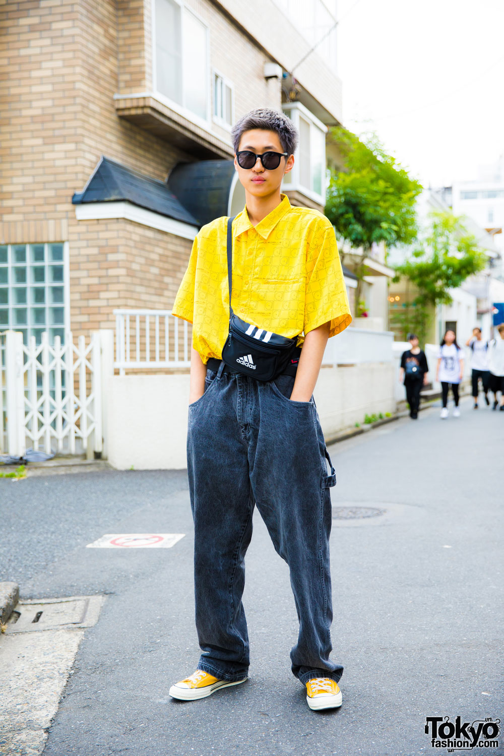 Yellow Streetwear in Harajuku w/ Resale Fashion, Converse, Adidas & Guess –