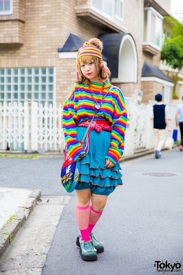 Harajuku Girl in Vintage Rainbow Street Style w/ Kobinai, Haight & Ashbury, Juxtaposition & Kinji
