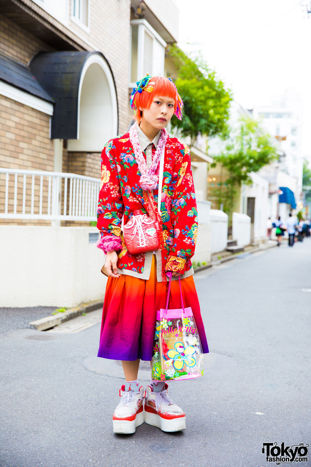 Harajuku Guy in Floral Print & Ombre Street Style w/ Kinji Harajuku