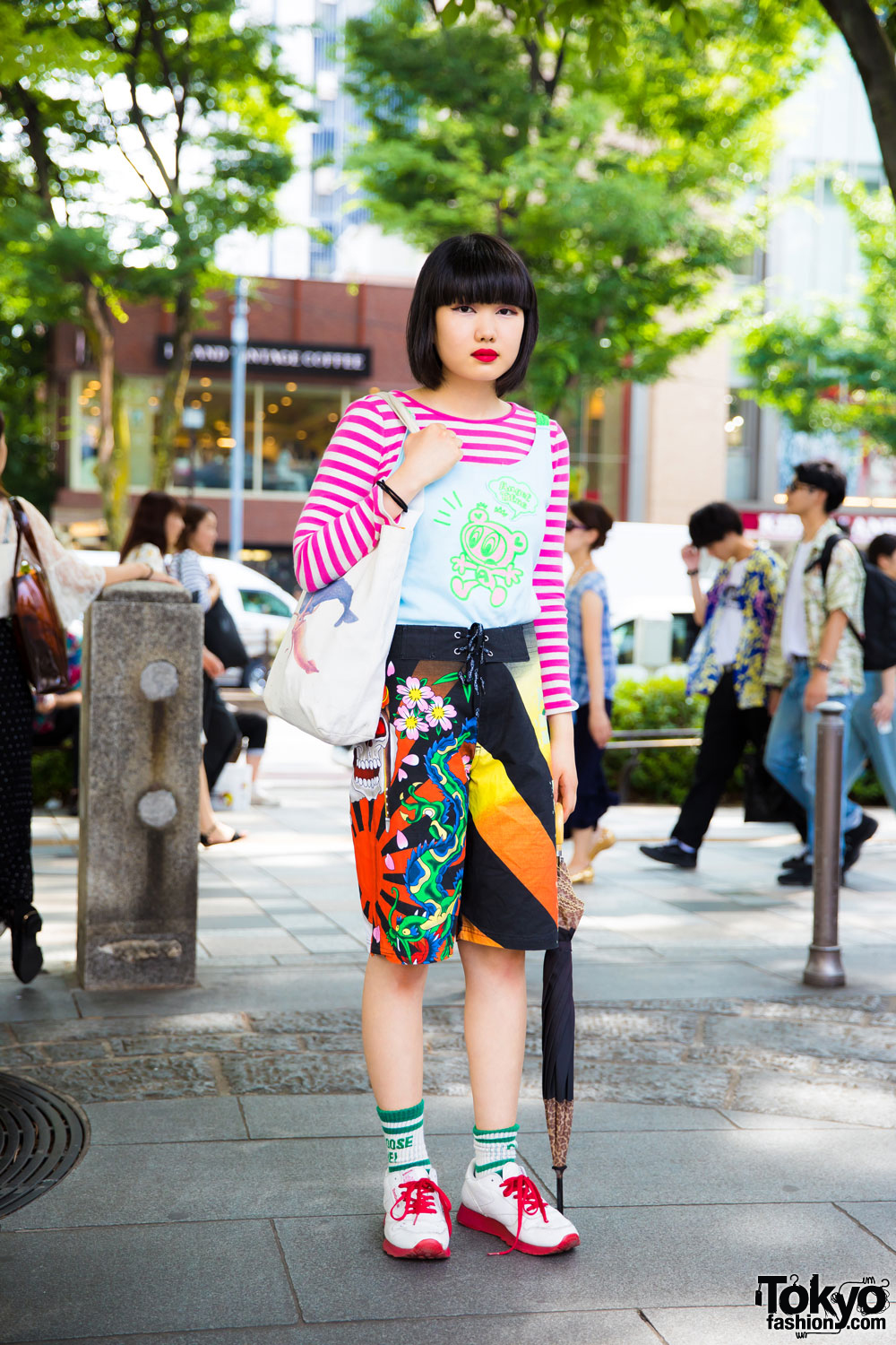 Harajuku Girl in Colorful Eclectic Fashion w/ Dog Harajuku, Pinnap & Village Vanguard