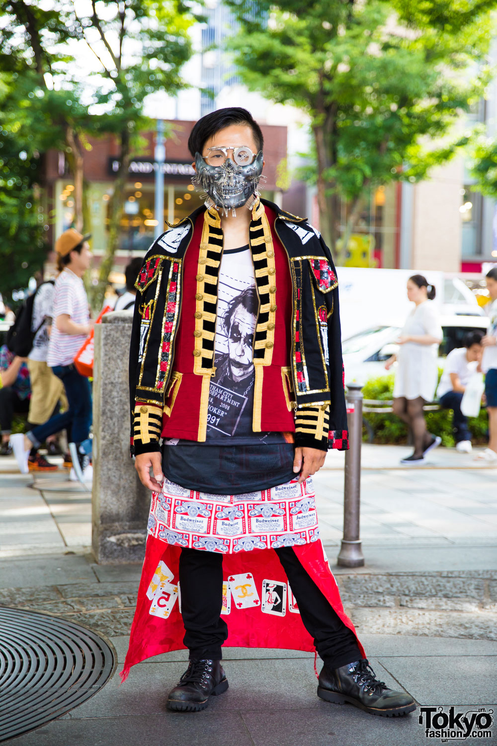 Eclectic Tokyo Street Style Including Metal Face Mask, Dog Harajuku Fashion & Joker Tee