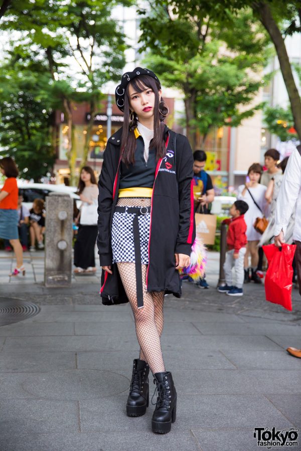 Harajuku Girl in Checkerboard Skirt & Fishnets w/ Kobinai, Bad Store, Gallerie & Nice Claup