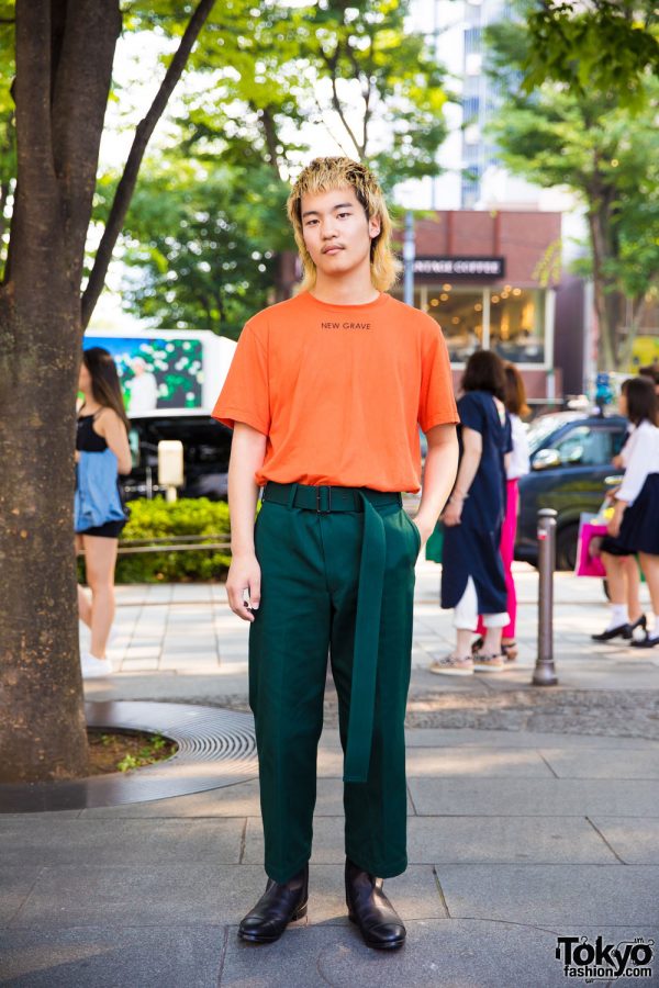 Harajuku Guy in Green & Orange Streetwear Style by Japanese Brand John Lawrence Sullivan