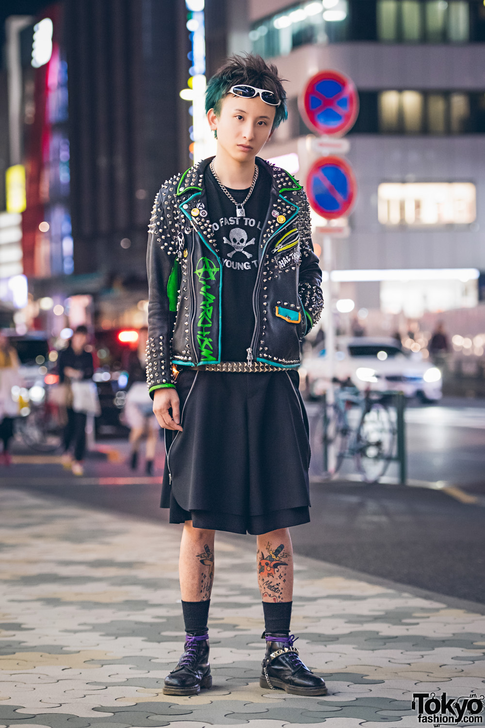 Harajuku Punk In Studded Leather Jacket Too Fast To Live Too Young To Die Dr Martens Pokemon Tattoo Tokyo Fashion