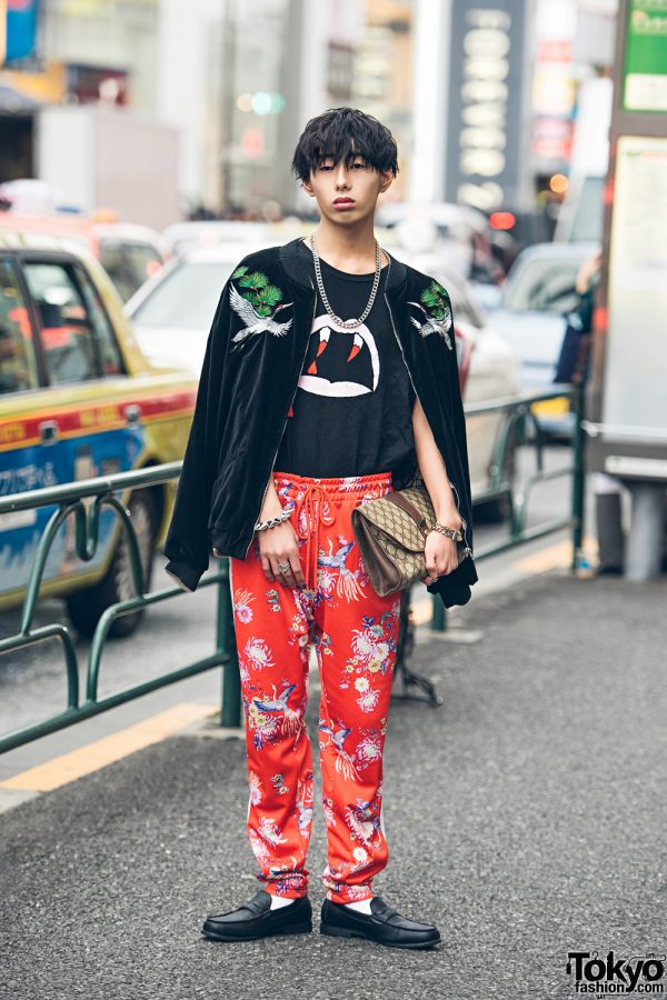 Harajuku Guy in Japanese Sukajan Jacket by Kula, Saint Laurent Vampire Shirt & Gucci