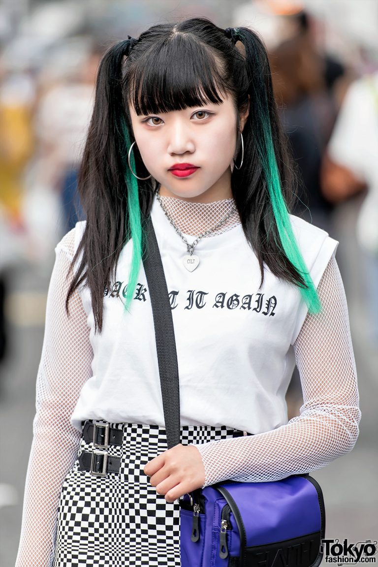 Twin-tailed Harajuku Girl in Checkered Skirt, Platforms & Faith Tokyo ...