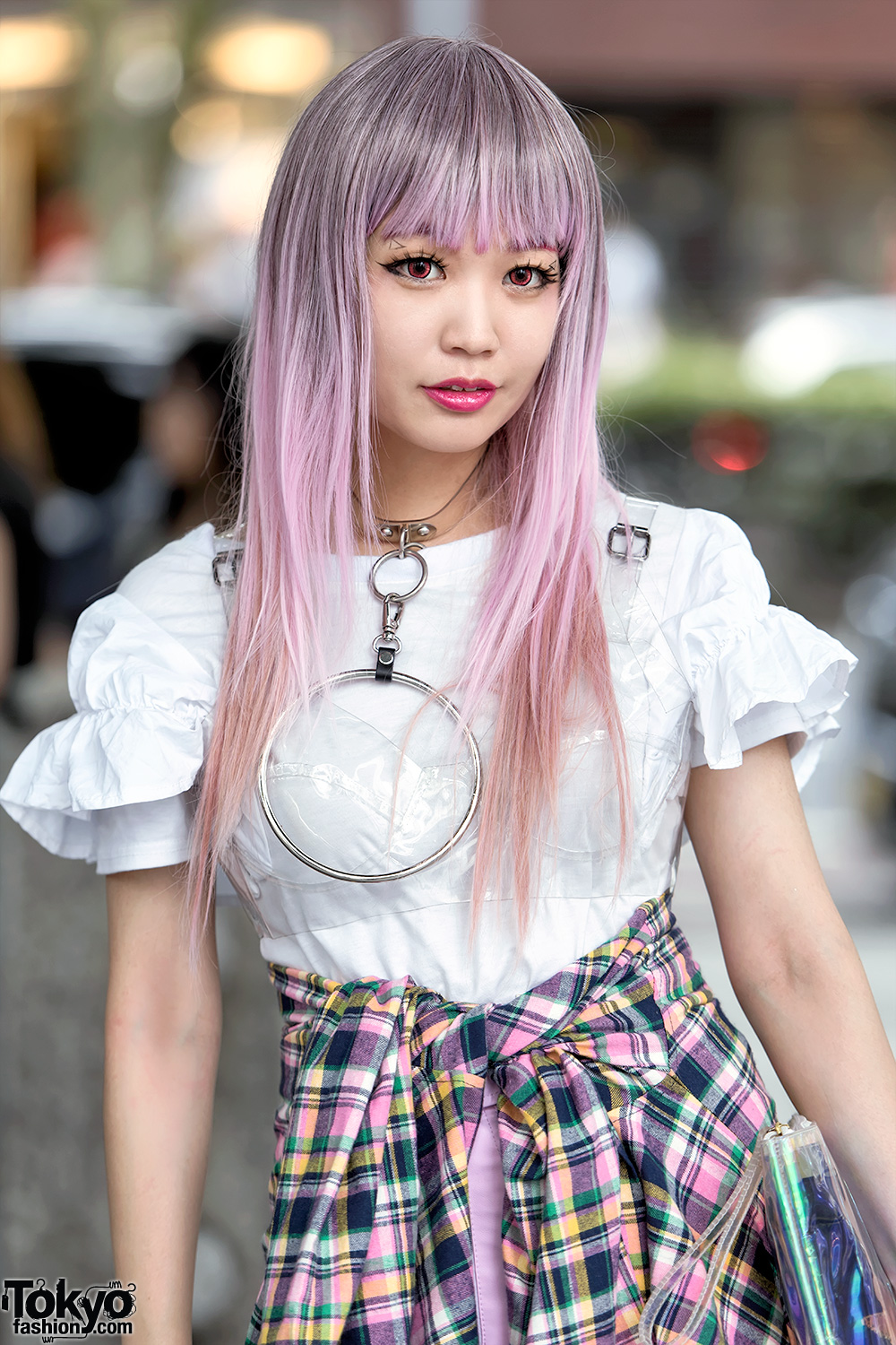 J-Pop Singer in Harajuku w/ Pink Plaid, Vinyl Skirt, O 