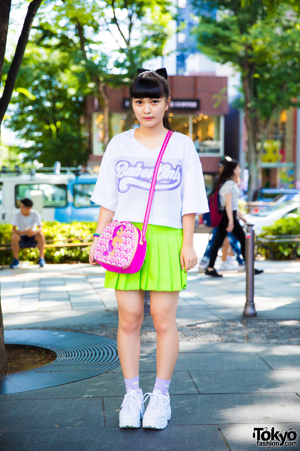 Harajuku Girl in Neon Skirt, My Little Pony Bag & Sneakers