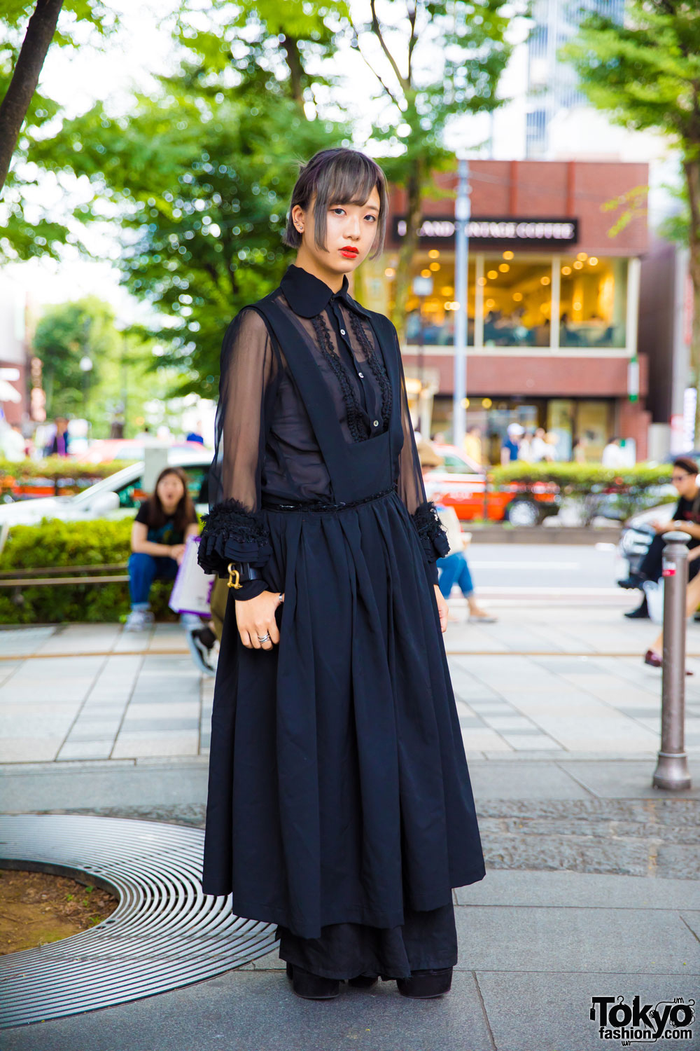 Comme Des Garcons All Black Street Style & Leather Cuff Bracelet in Tokyo