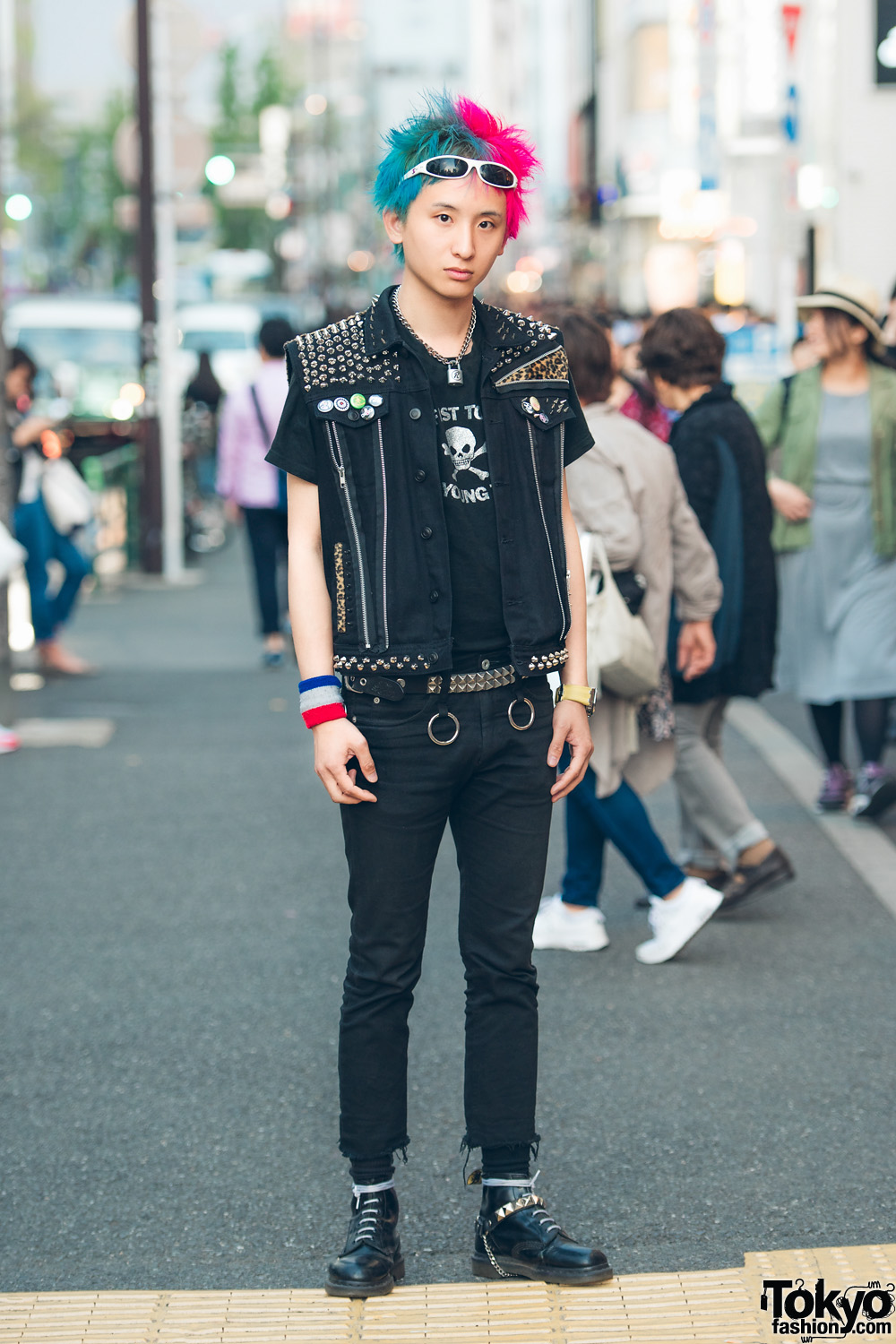 Punk Street Style in Tokyo w/ Studded The Clash Vest & Dr. Martens Boots