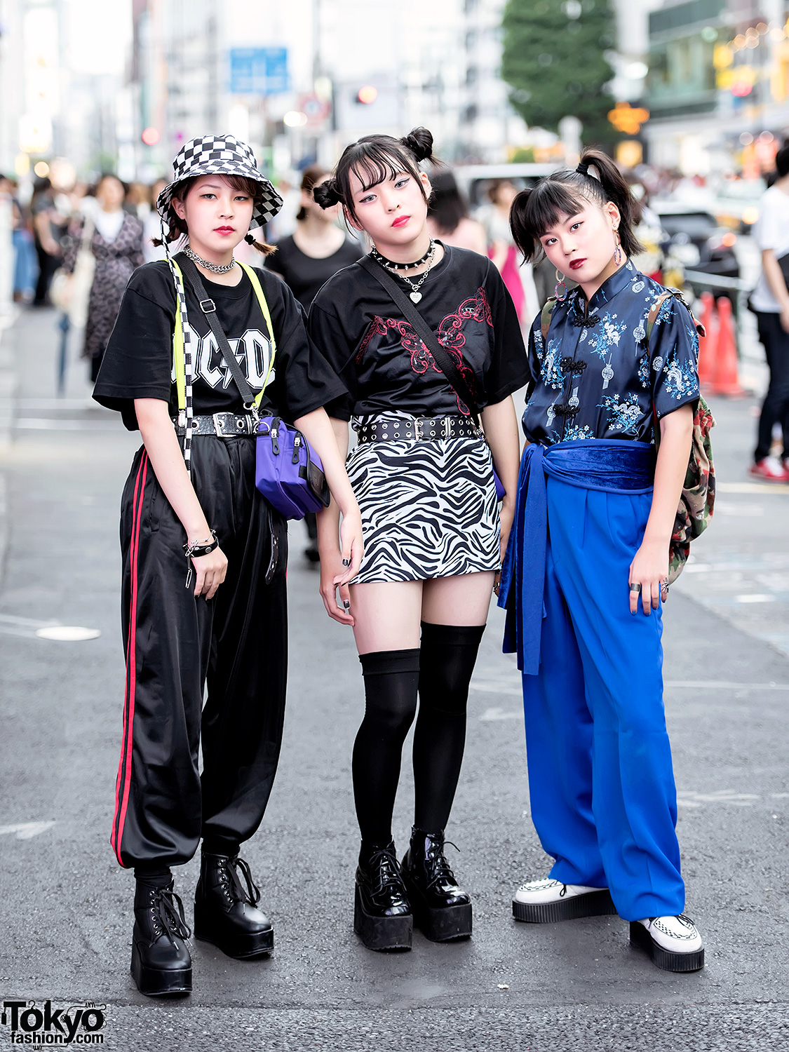 Harajuku Girls w/ Faith Tokyo Crossbody Bags, Funktique Top, Zebra Miniskirt & Platform Boots