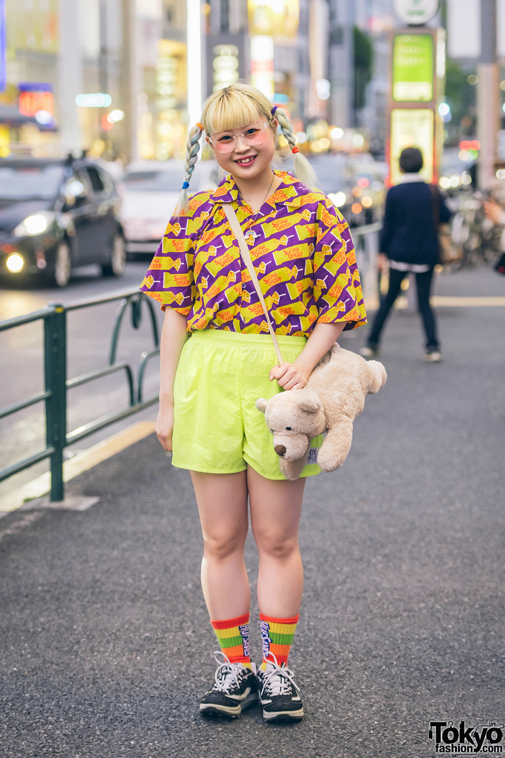Colorful Fun Harajuku Fashion w/ Sugar Daddy Candy Shirt, Life Savers Rainbow Socks & WEGO Bear Plushie Bag