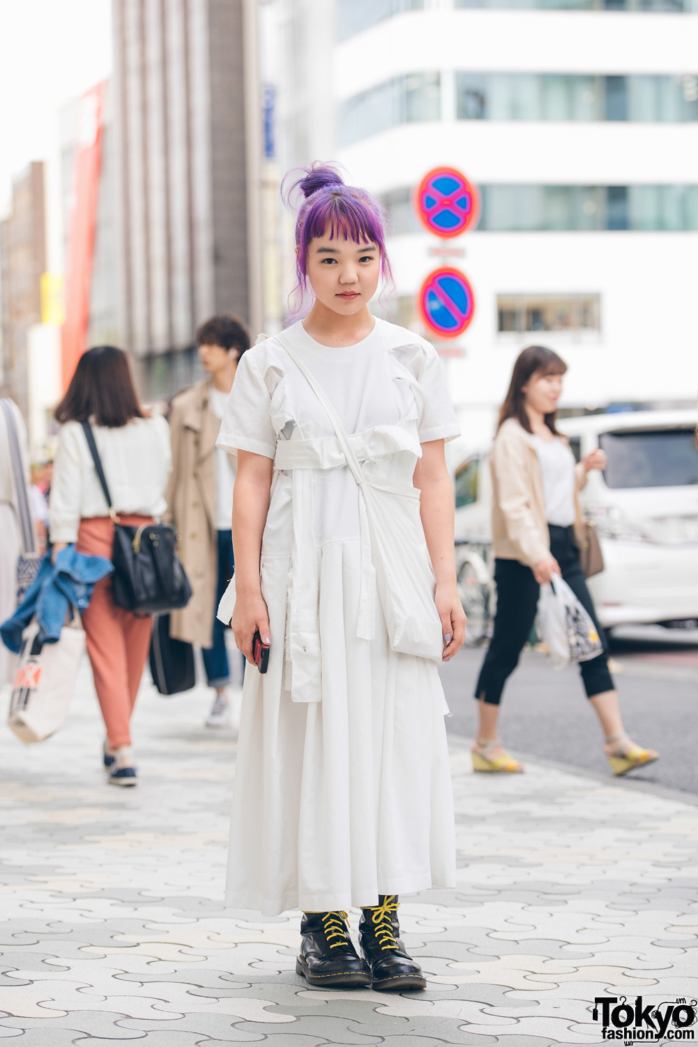 Minimalist Monochrome Fashion in Harajuku w/ Comme des Garcons Dress & Dr. Martens Boots