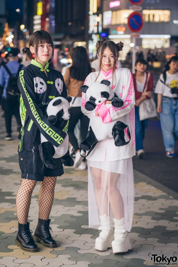 Harajuku Girls w/ Plush Pandas in ACDC Rag Mandarin Collar Tops & Dr. Martens