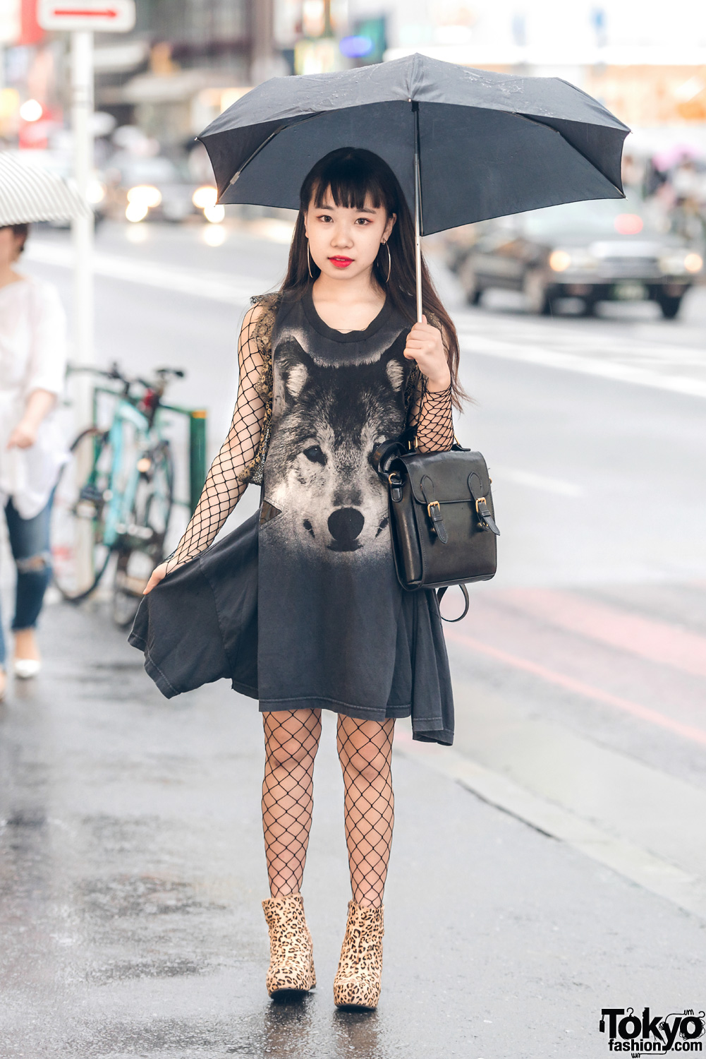 Harajuku Girl in Wolf Dress by Thai Fashion Brand Dry Clean Only & Leopard Booties