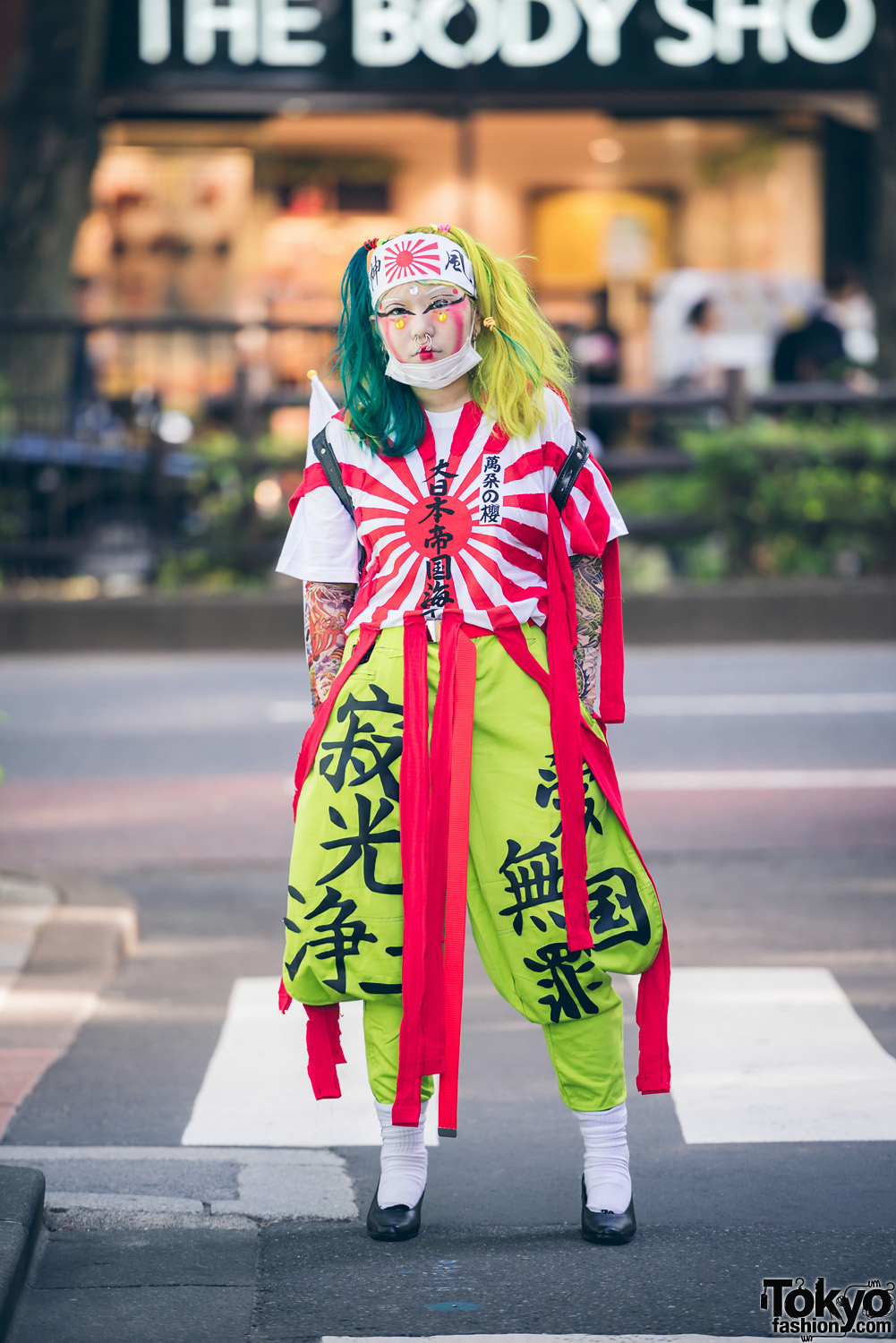 Harajuku Girl in Red & White Outfit w/ Handmade, Remake & Dog Harajuku Fashion