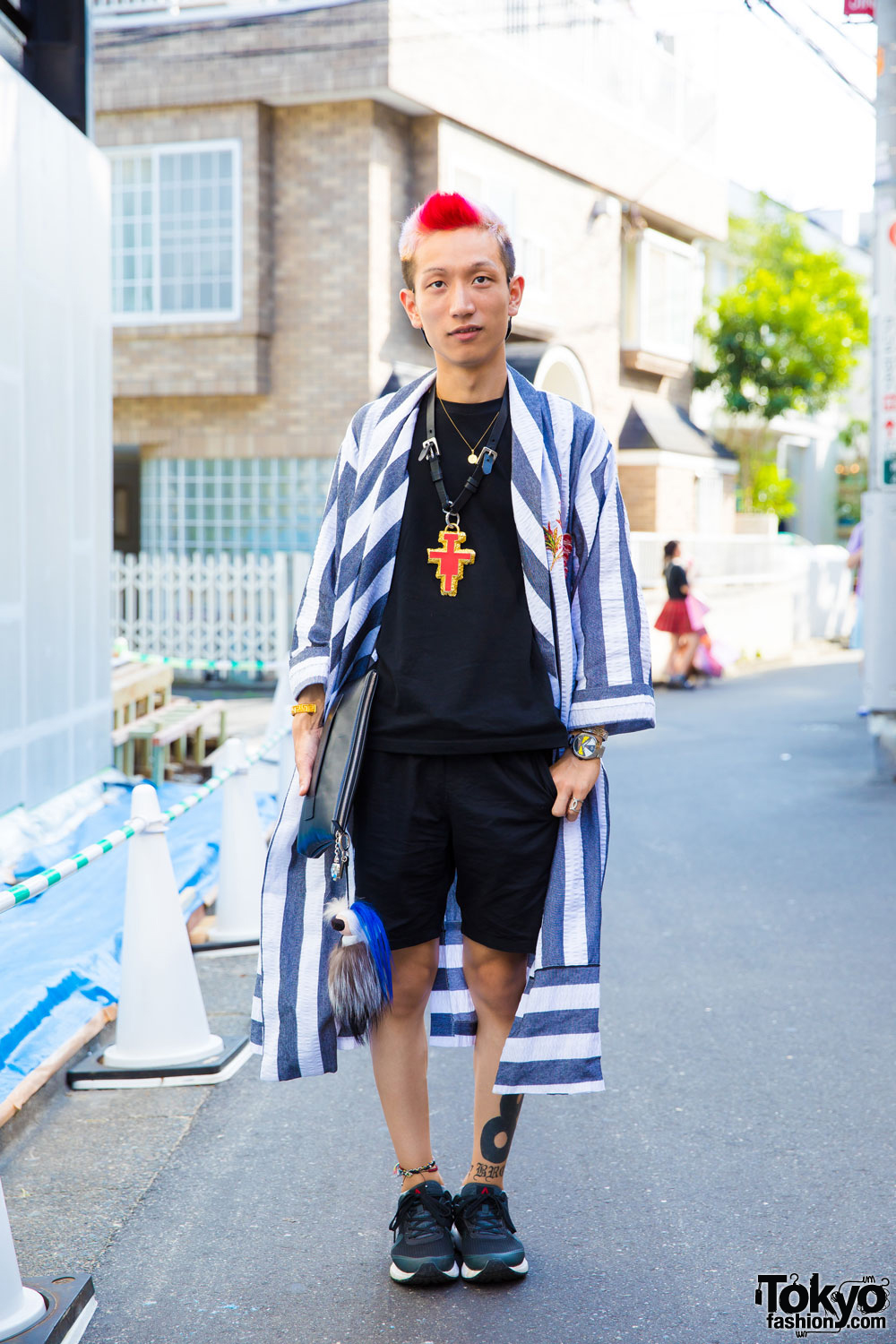 Stripes Street Fashion in Harajuku w/ Chanel, Murua, Louis Vuitton, Versace & Ambush