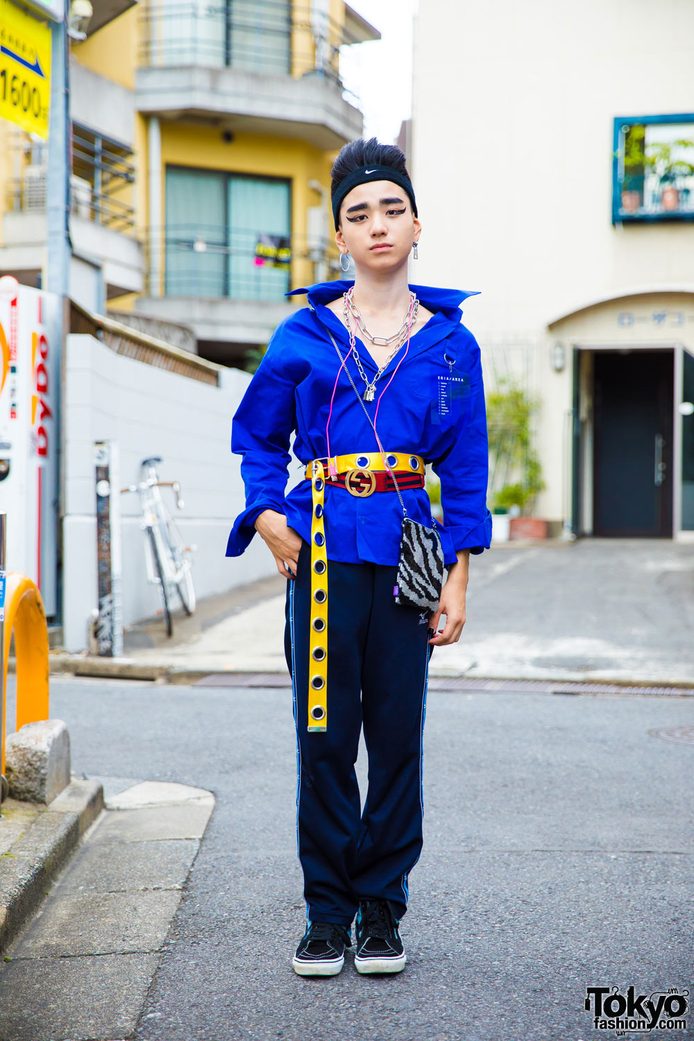 Belted Shirt, Track Pants & Headband Harajuku Style w/ Peco Club, Mizuno, Eria/Area, Vans & Gucci