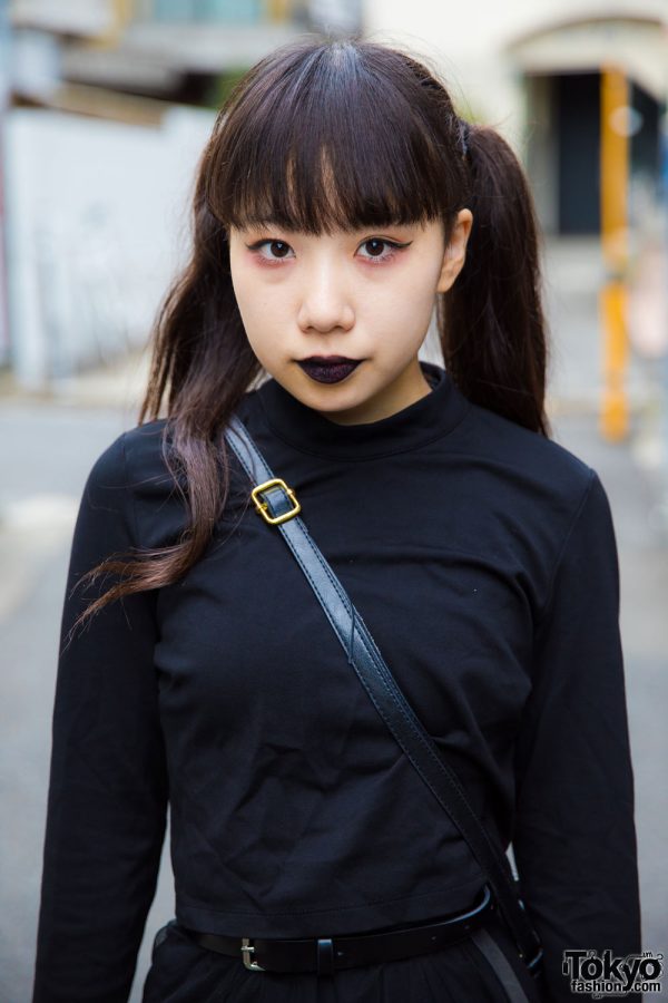 Harajuku Girl In Dark Streetwear W Nadia Sheer Skirt And Platform Creepers Tokyo Fashion