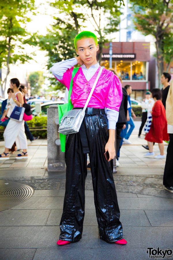 Neon-Haired Japanese Stylist in Vinyl Street Fashion w/ Balmain, Faith Tokyo & Bershka