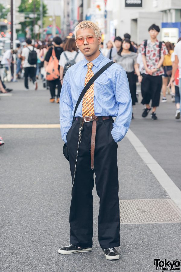 Blonde Harajuku Guy Streetwear w/ Faith Tokyo, Dickies, Converse & a Vintage Bag