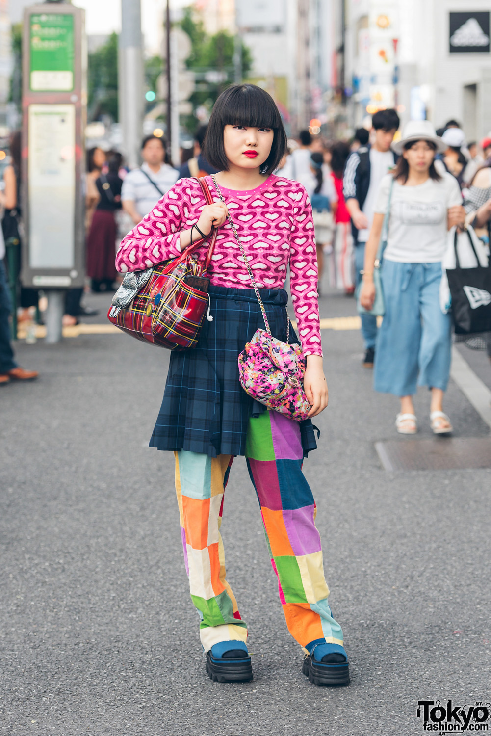 Harajuku Girl in Colorful Mixed Prints Fashion w/ Kinji & Pin Nap Vintage