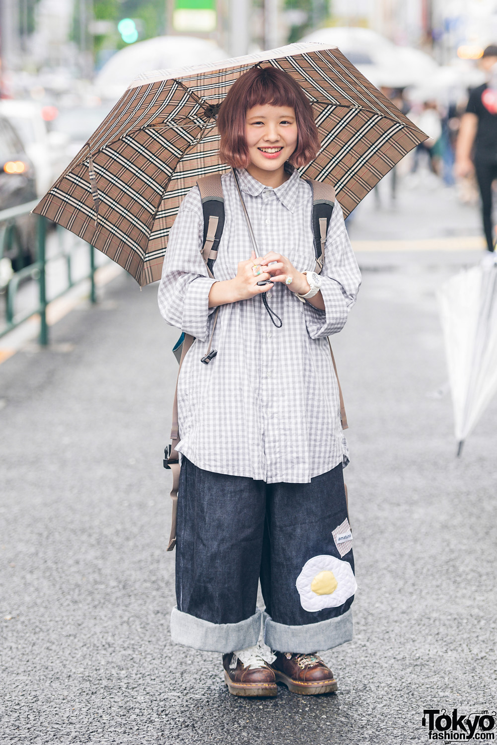 Oversized Harajuku Street Style w/ Amatunal Fried Egg Pants, Checkered Shirt & Dr. Martens