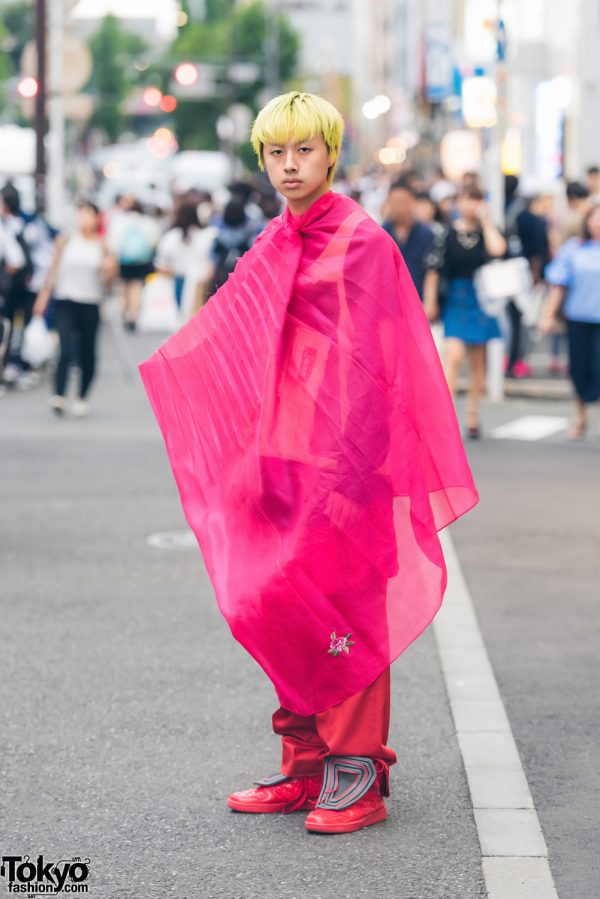 Handmade Harajuku Street Style Featuring Pink Pleated Cocoon Cape