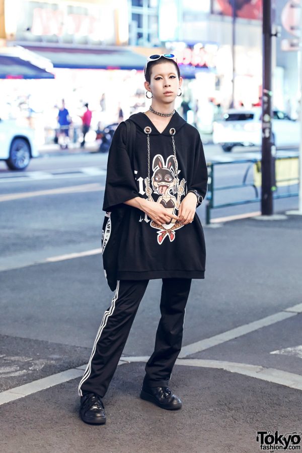 Harajuku Fashion Designer in Dark Style w/ BERCERK Hoodie, Track Pants & Nike Sneakers