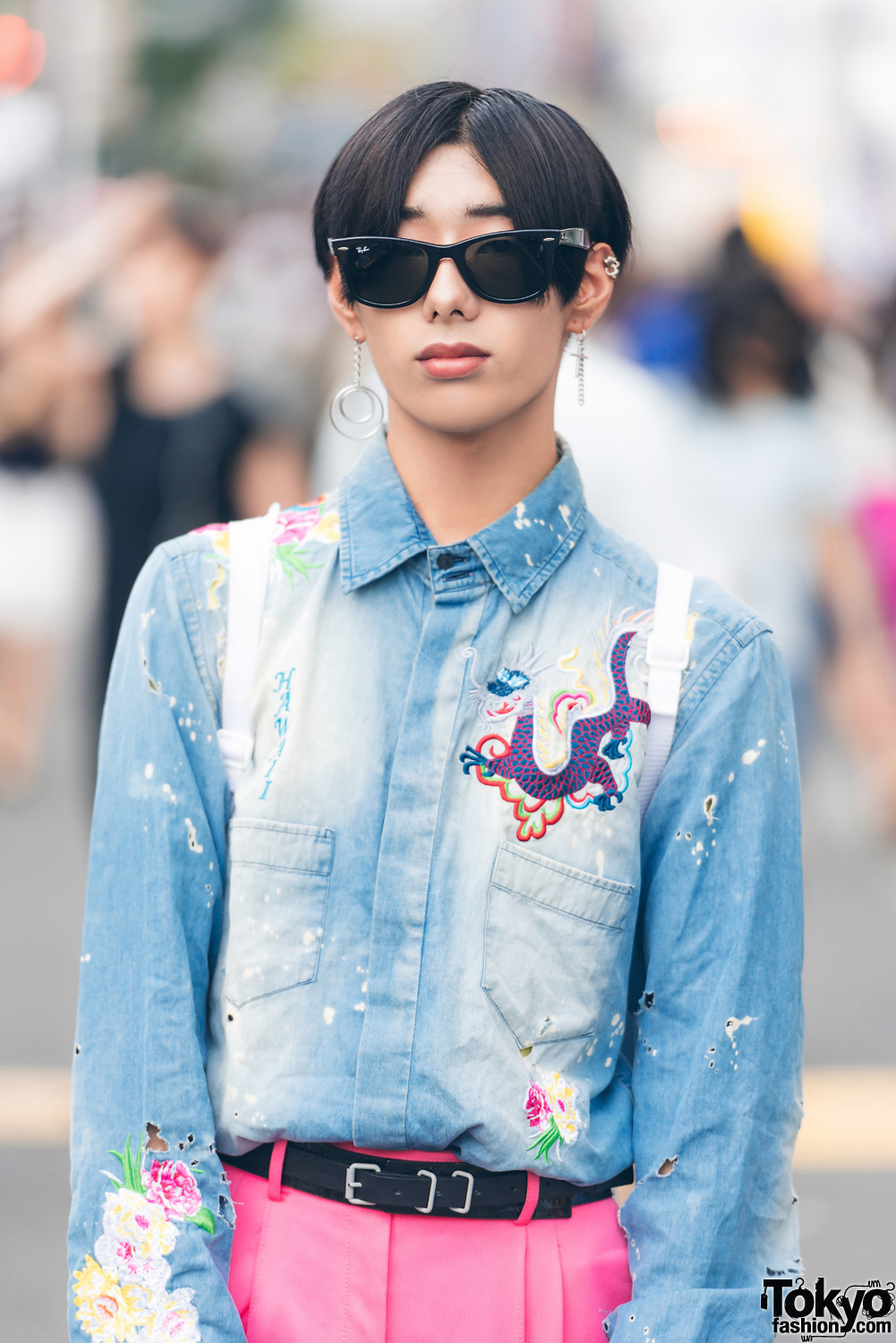 Harajuku Streetwear Look D&G Denim Dragon Shirt, Pants, Belt & Sackpack – Tokyo Fashion