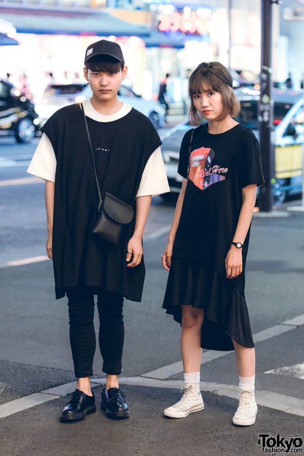 Harajuku Duo in Black & White Minimalist Fashion w/ Ikumi, Acne Studios, Super A Market, Dr. Martens, Andersson Bell, Converse & 1991Downtown
