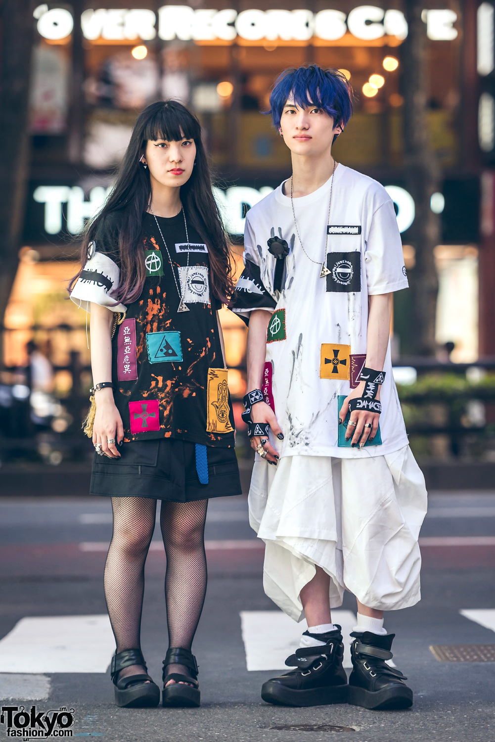 Harajuku Couple Streetwear w/ Patched Shirts, DVMVGE, Tokyo Bopper, Banage, Monomania, Comme des Garcons & Vivienne Westwood