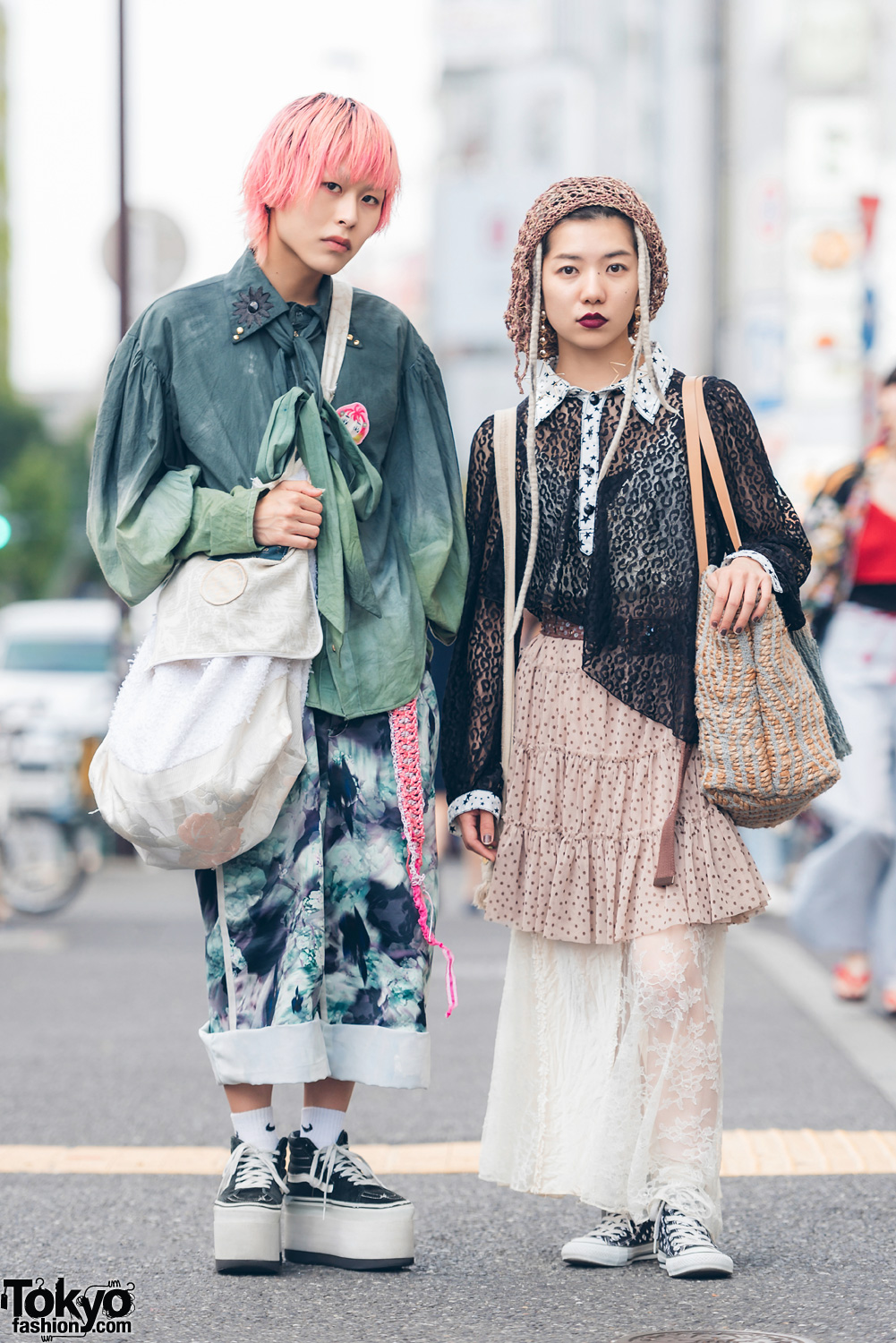 Harajuku Duo in Eclectic Print Fashion w/ Miyanishiyama, Balmung, Jumancho Long Hair, Vans, Converse, Kinji & Zara
