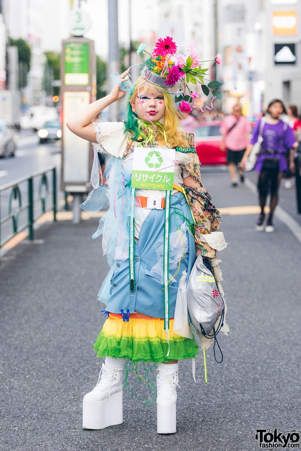 Handmade, Remake & Layered Street Style Ensemble w/ YRU, 100 Yen Shop & Handmade Flower Head Dress