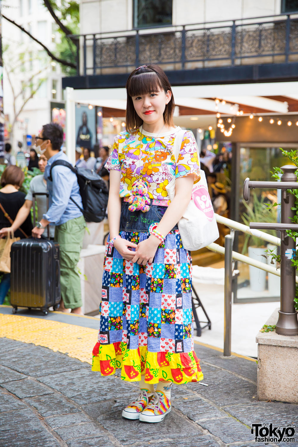 Harajuku Girl in Colorful All Over Print Fashion w/ Grand Ground, Converse, 6%DokiDoki & Nakano Ropeway