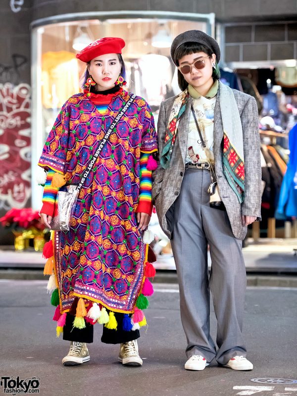 Colorful Tunic & Vintage Suit Street Styles in Harajuku w/ Converse & Vans