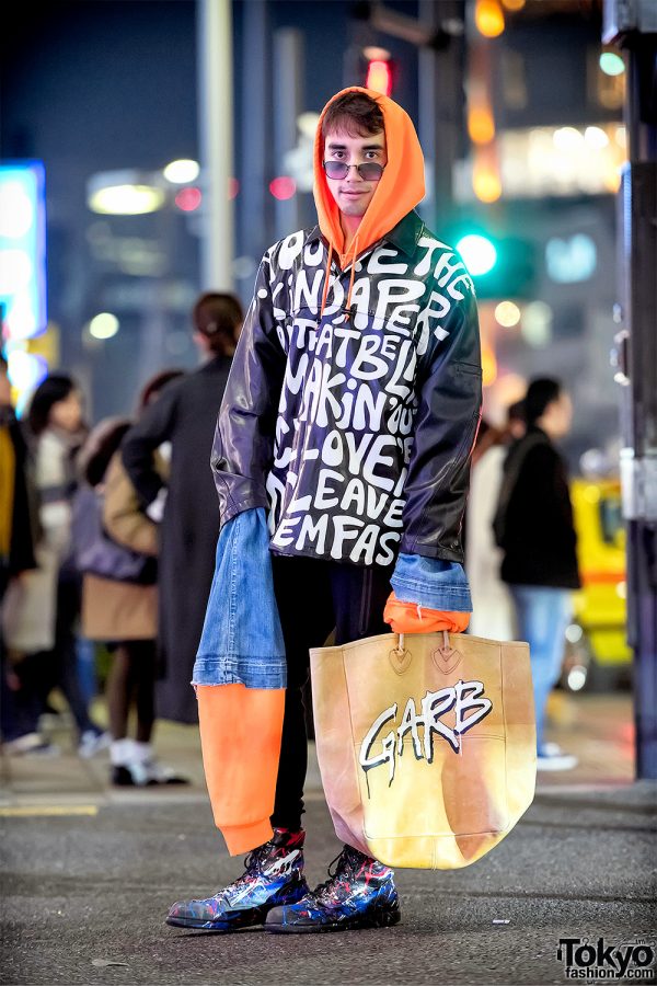 Garb Designer in Harajuku w/ Prince Lyrics Graffiti Jacket, Remake Hoodie & Painted Sneakers