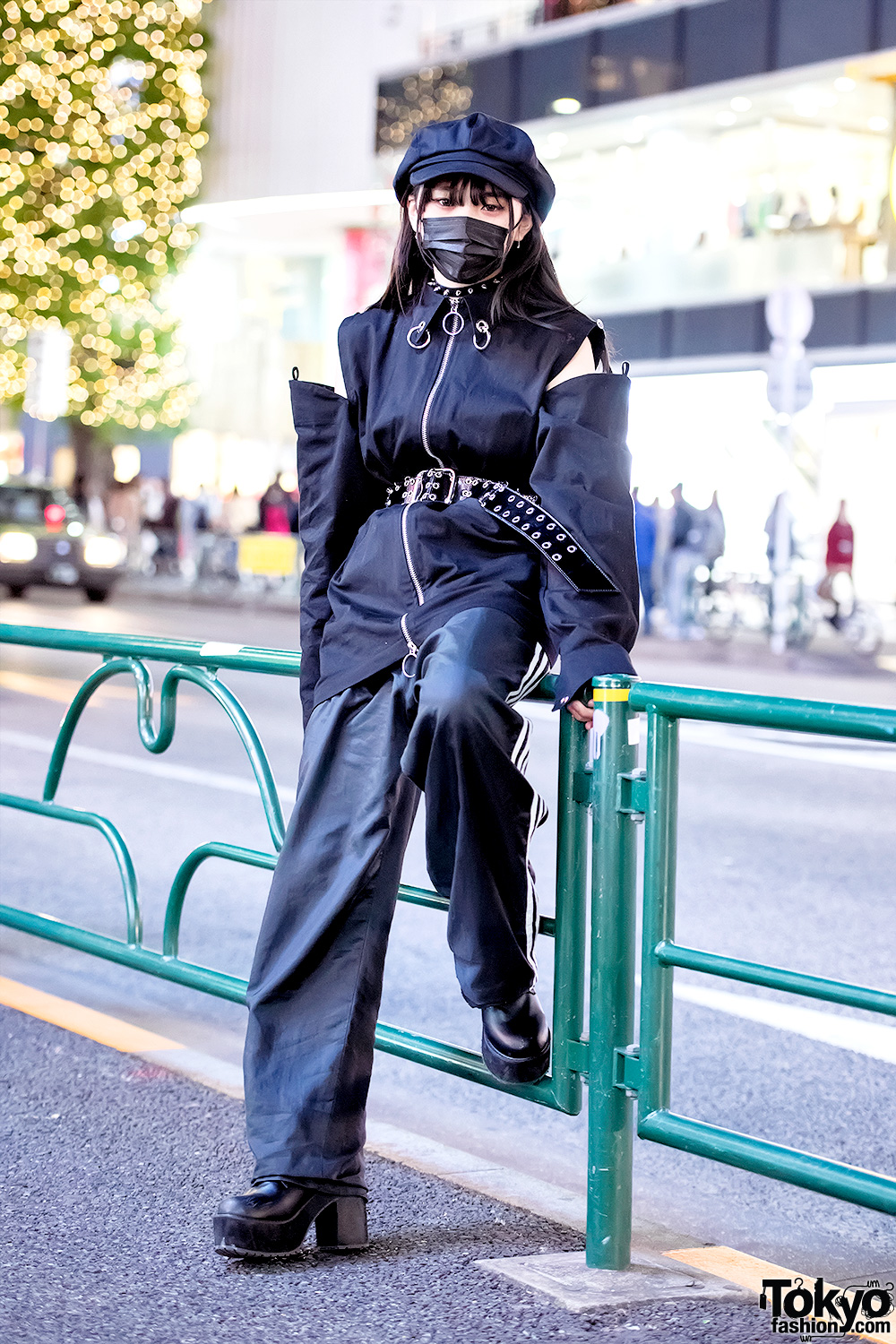 Dark Japanese Streetstyle w/ Face Mask, Spikes & Nevermind The XU Cut Out Top