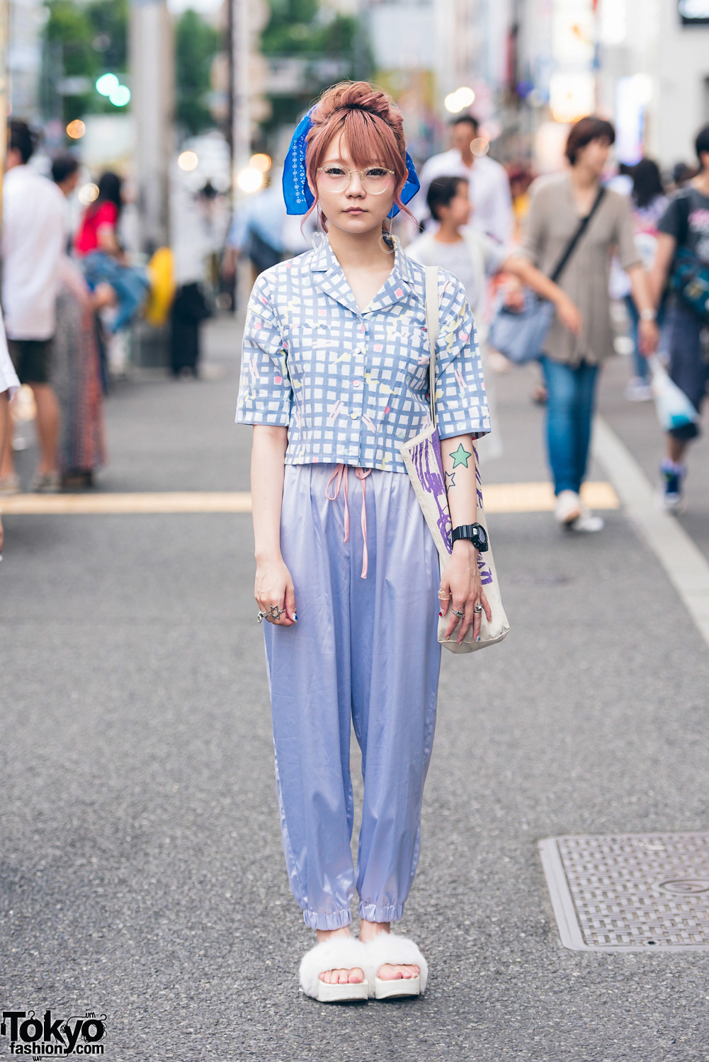 Harajuku Girl in Merry Jenny Printed Top & Satin Pants w/ Mikio Sakabe & WEGO