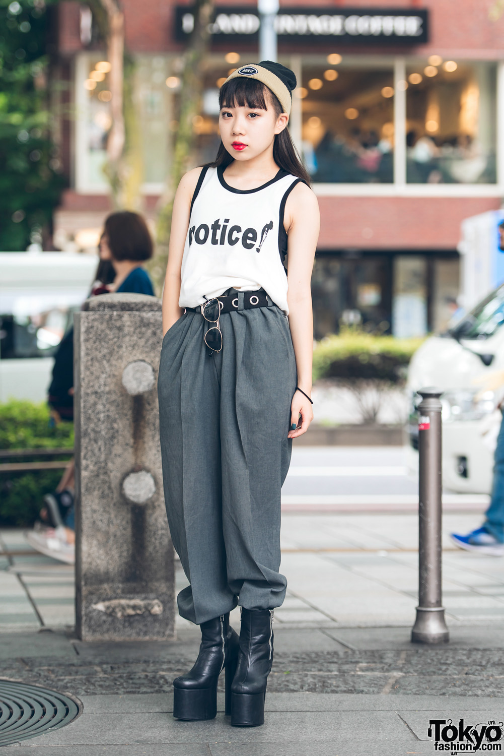Harajuku Girl in Modern Street Style w/ Vintage Statement Vest, Dolls Kill, Nike & Kinji