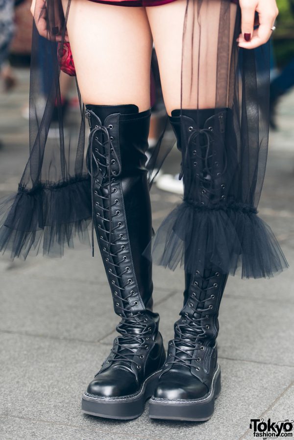 Demonia Thigh High Lace Up Boots 