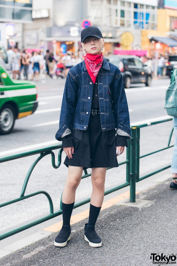 Harajuku Guy in Black & Denim Street Fashion w/ Comme des Garcons, Levi’s, Celine & Vivienne Westwood